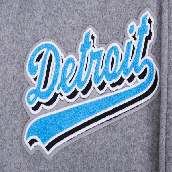 Detroit Lions Script Tail Rib Wool & Leather Grey/White Varsity Jacket