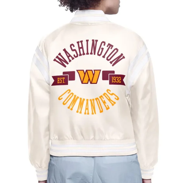 Washington Commanders Round Team Logo Cropped Cream Satin Jacket