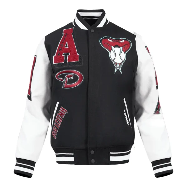 Arizona Diamondbacks Black&White Mashup Wool & Leather Varsity Jacket