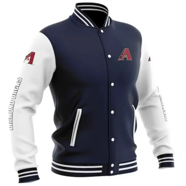 Arizona Diamondbacks Blue & White Rib-Knitted Full-Snap Wool Varsity Jacket