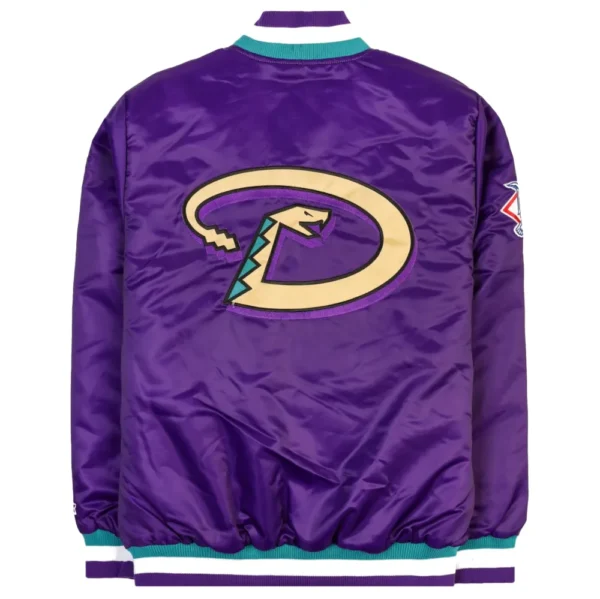Arizona Diamondbacks Classic Purple Rib-Knitted Full-Snap Satin Varsity Jacke