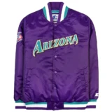 Arizona Diamondbacks Classic Purple Rib-Knitted Full-Snap Satin Varsity Jacket