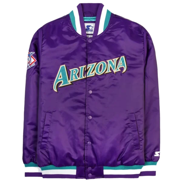 Arizona Diamondbacks Classic Purple Rib-Knitted Full-Snap Satin Varsity Jacket
