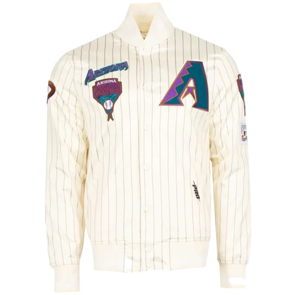 Arizona Diamondbacks Cream Pinstripe Full-Snap Satin Varsity Jacket