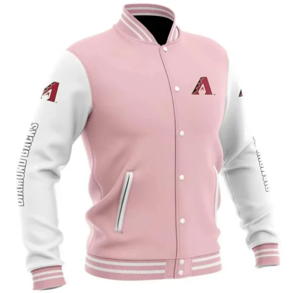 Arizona Diamondbacks Pink & White Baseball Team Players Wool Varsity Jacket