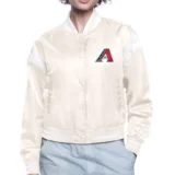 Arizona Diamondbacks Women's Cream Satin Cropped Varsity Jacket with Round Printed Logo