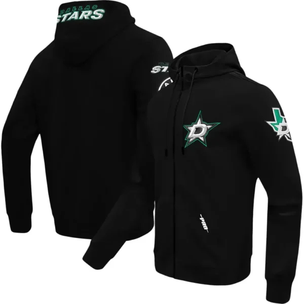 Dallas Stars Classic Chenille Hoodie Black Full-Zip Polyester Varsity Jack