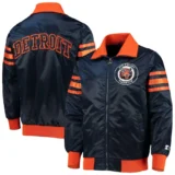 Detroit Tigers Captain III Navy Satin Varsity Jac