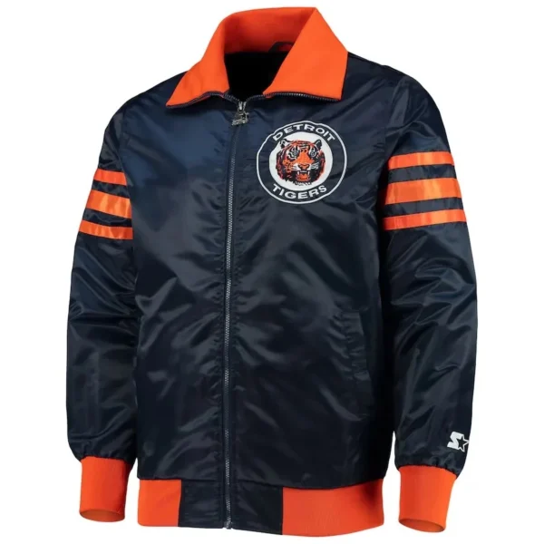 Detroit Tigers Captain III Navy Satin Varsity Jacket