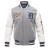 Detroit Tigers Classic Script Tail Wool & Leather Varsity Jacket