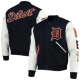 Detroit Tigers Classic Wool & Leather Navy & White Varsity Jack