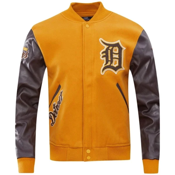 Detroit Tigers Classic Wool & Leather Varsity Brown & Tan Jacket