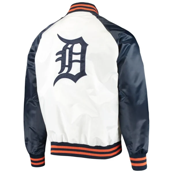 Detroit Tigers Clean Up Hitter Full-Snap White & Navy Satin Varsity Jacke