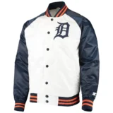 Detroit Tigers Clean Up Hitter Full-Snap White & Navy Satin Varsity Jacket