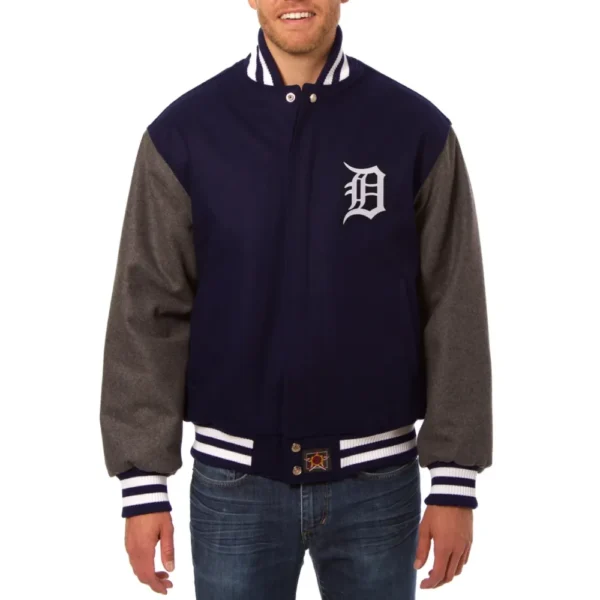 Detroit Tigers Embroidered Wool Varsity Jacket in Navy&Gray