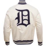 Detroit Tigers Full-Snap Retro Classic Satin Varsity Cream Jac