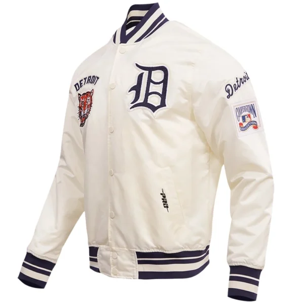 Detroit Tigers Full-Snap Retro Classic Satin Varsity Cream Jacke