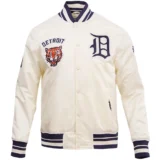 Detroit Tigers Full-Snap Retro Classic Satin Varsity Cream Jacket