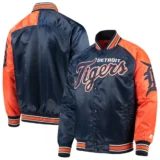 Detroit Tigers G-III Sports by Carl Banks Dugout Spring Full-Snap Satin Navy & Orange Varsity Jack