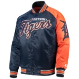 Detroit Tigers G-III Sports by Carl Banks Dugout Spring Full-Snap Satin Navy & Orange Varsity Jacket