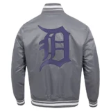 Detroit Tigers Gray Script Tail Satin Varsity Jac