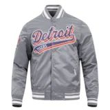 Detroit Tigers Gray Script Tail Satin Varsity Jacket