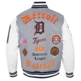 Detroit Tigers Grey&White Old English Wool & Leather Varsity Ja