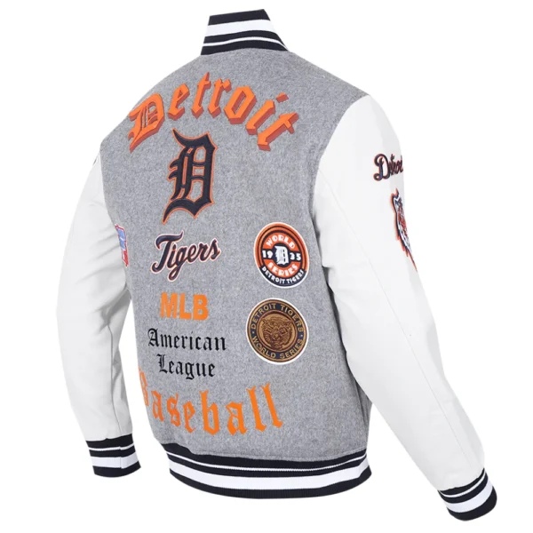 Detroit Tigers Grey&White Old English Wool & Leather Varsity Jack