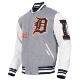 Detroit Tigers Grey&White Old English Wool & Leather Varsity Jacke