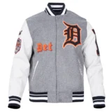 Detroit Tigers Grey&White Old English Wool & Leather Varsity Jacket