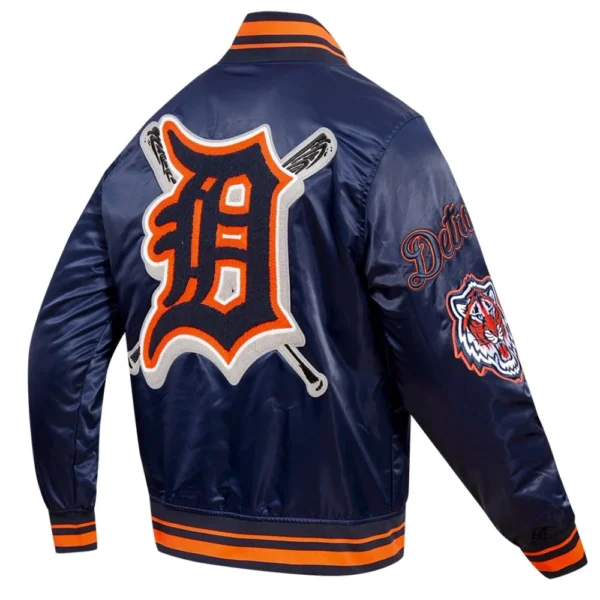 Detroit Tigers Mashup Full-Snap Satin Navy Varsity Jac