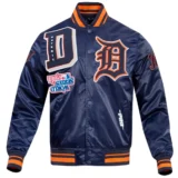 Detroit Tigers Mashup Full-Snap Satin Navy Varsity Jacket