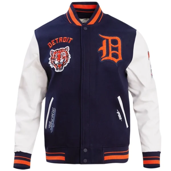 Detroit Tigers Men’s Retro Classic Wool & Leather Rib Knitted Varsity Jacket