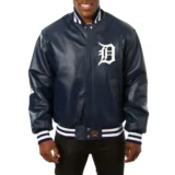 Detroit Tigers Navy Full Real Leather Varsity Jacket