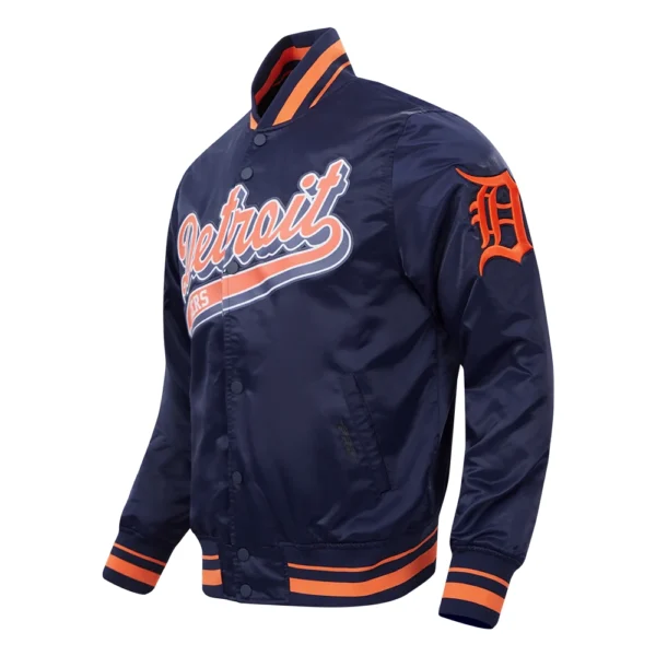 Detroit Tigers Navy Script Tail Satin Varsity Jacke