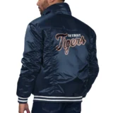 Detroit Tigers Navy Silver Tab Satin Trucker Varsity Jacke