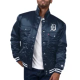 Detroit Tigers Navy Silver Tab Satin Trucker Varsity Jacket