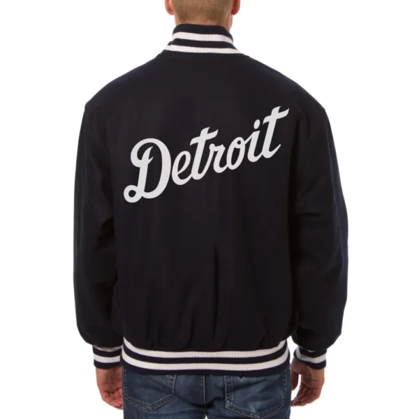 Detroit Tigers Navy Wool Varsity Jacket with Handcrafted Log