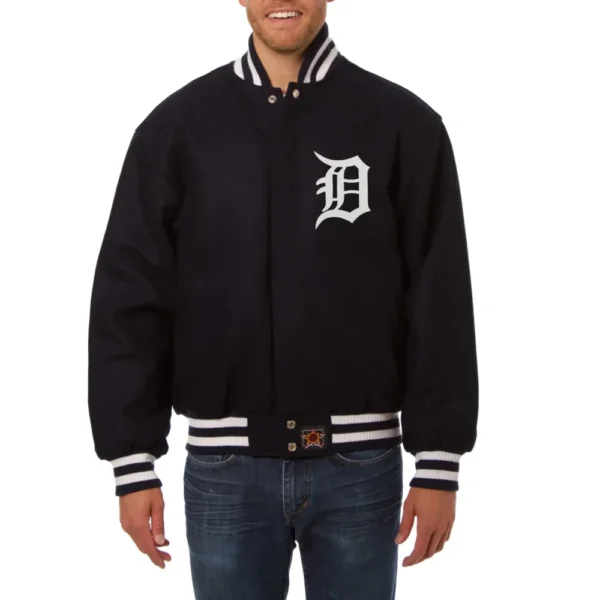 Detroit Tigers Navy Wool Varsity Jacket with Handcrafted Logo