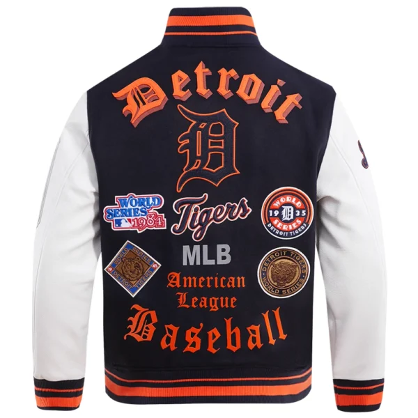 Detroit Tigers Navy&White Old English Wool & Leather Varsity