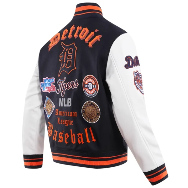 Detroit Tigers Navy&White Old English Wool & Leather Varsity Jacke