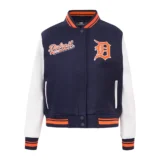 Detroit Tigers Navy&White Wool & Leather Varsity Jacket with Script Tail