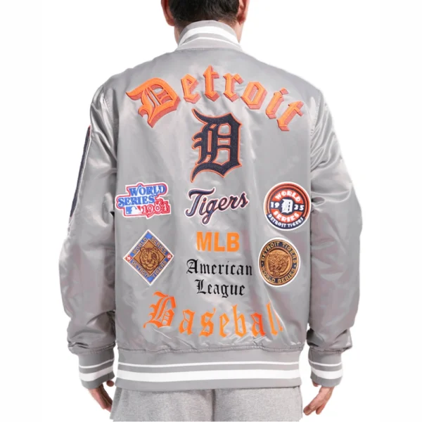 Detroit Tigers Old English Gray Rib-Knitted Satin Varsity Jack