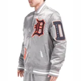 Detroit Tigers Old English Gray Rib-Knitted Satin Varsity Jacke