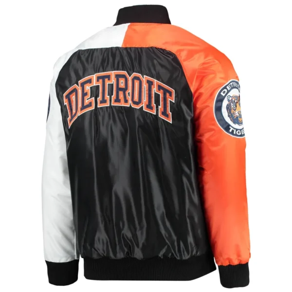 Detroit Tigers Reliever Ribbed Knitted Full-Snap Varsity Satin Jacke