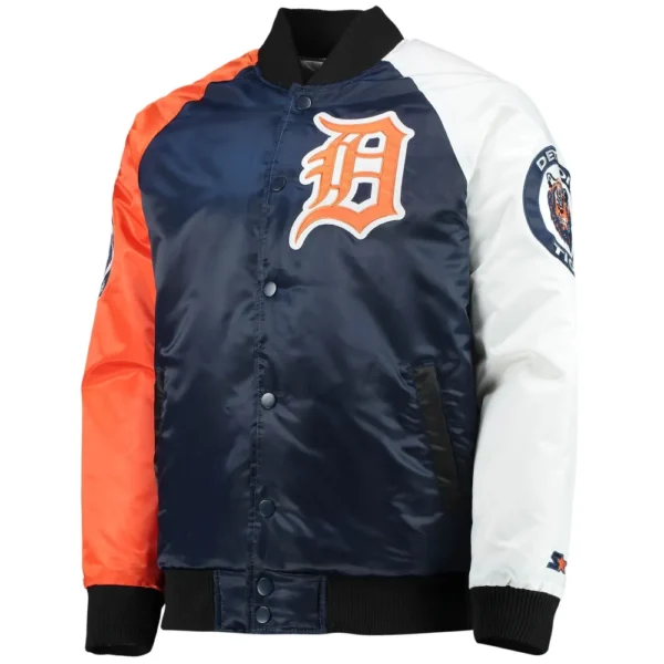 Detroit Tigers Reliever Ribbed Knitted Full-Snap Varsity Satin Jacket