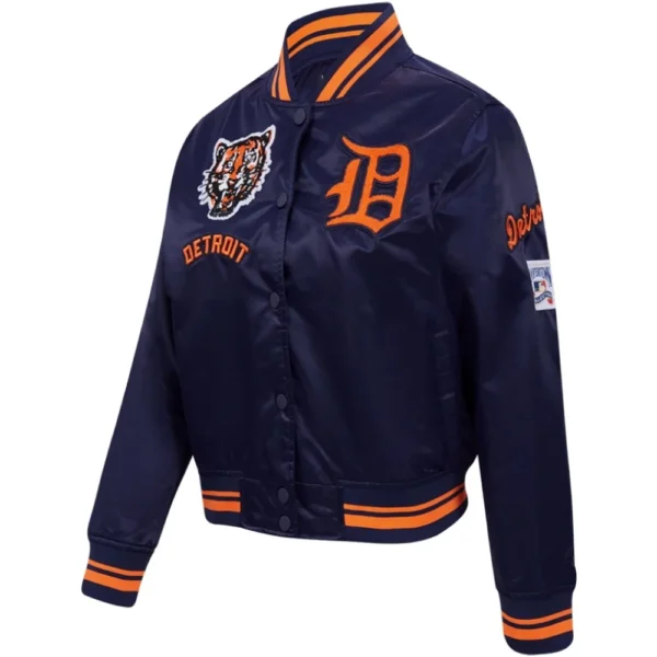 Detroit Tigers Retro Classic Women’s Full-Snap Satin Navy Varsity Jack