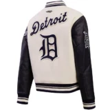 Detroit Tigers Retro Classic Wool & Leather Varsity Jacket Women’s Cream & Bla