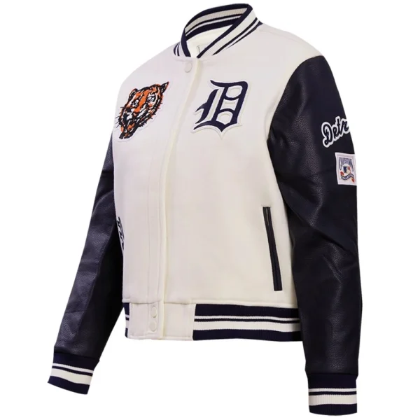 Detroit Tigers Retro Classic Wool & Leather Varsity Jacket Women’s Cream & Blac