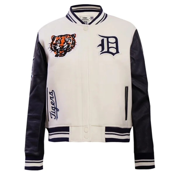 Detroit Tigers Retro Classic Wool & Leather Varsity Jacket Women’s Cream & Black